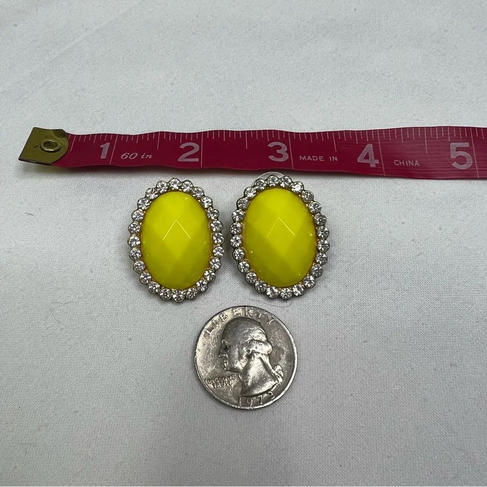 PLUNDER Yellow Oval Rhinestone Statement Stud Earrings